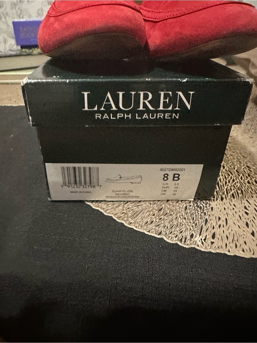 Ralph Lauren Red Suede Loafers with Gold RL Charm - Picture 2 of 3